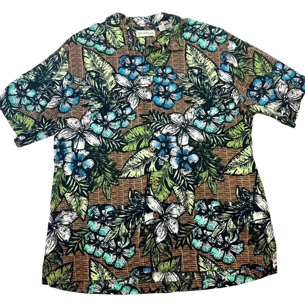 Caribbean Men's Hawaiian Tropical Collar Button Shirt Size Large